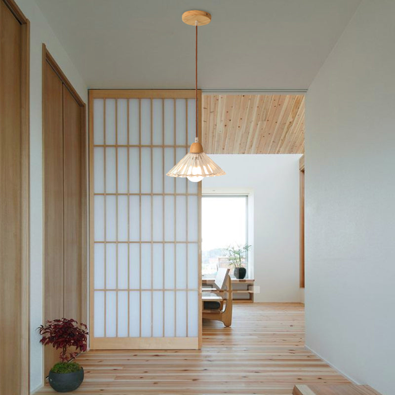 Nordic Shaded Pendant Lighting Fixture Wooden Bedroom Hanging Light Fixture in Wood
