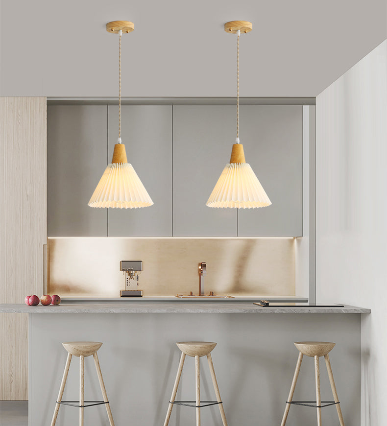 Wood Tapered Suspension Pendant Light Nordic Style Wooden Pendant Lighting Fixture