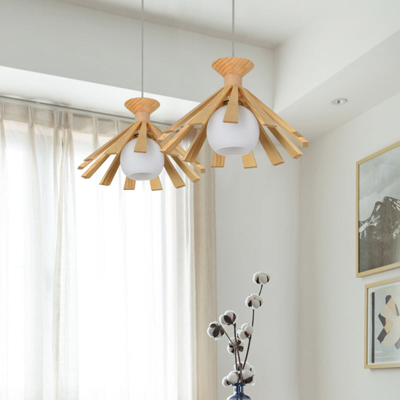 Kegelvormige eetkamer hangend plafondlicht houten Noordse stijl hanglamp lamp in hout in hout