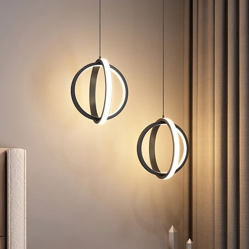 Black Simplicity Circle Hanging Light Kit Metal 1-Light Ceiling Light for Bedroom