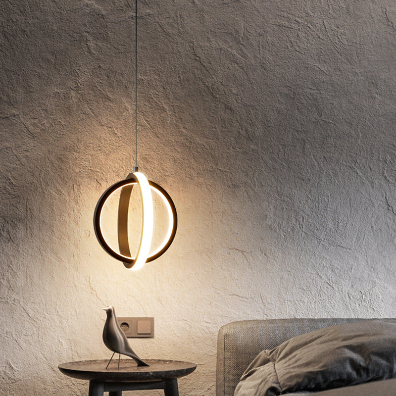 Black Simplicity Circle Hanging Light Kit Metal 1-Light Ceiling Light for Bedroom