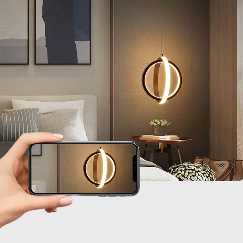 Black Simplicity Circle Hanging Light Kit Metal 1-Light Ceiling Light for Bedroom