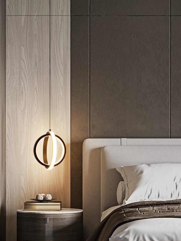 Black Simplicity Circle Hanging Light Kit Metal 1-Light Ceiling Light for Bedroom