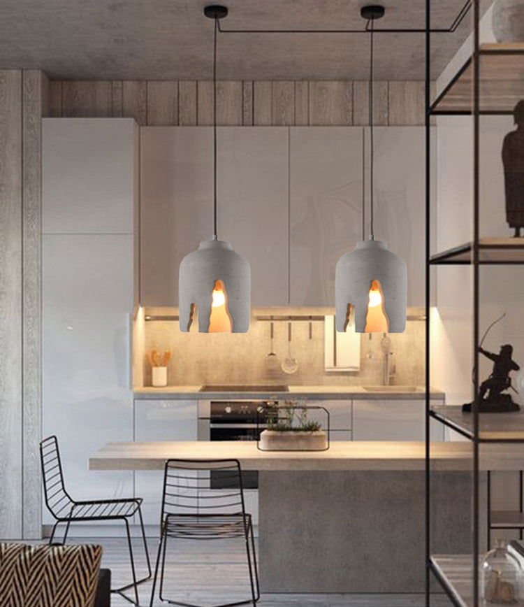 Graues modernes Zementpendel Licht 1 Lichthänge Deckenleuchte für Esszimmer