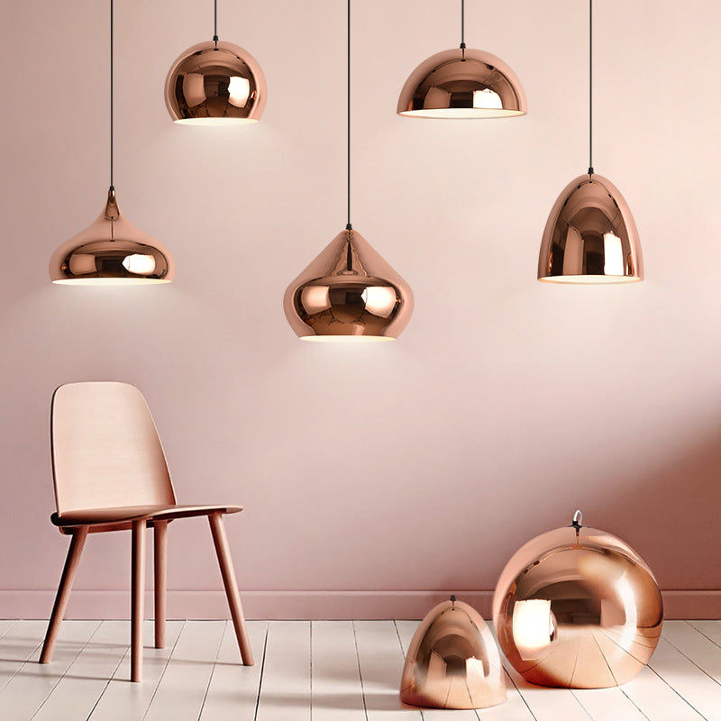 Postmoderne 1-Licht-Hanglampe Roségold geometrischer Anhänger Licht mit Metallschatten