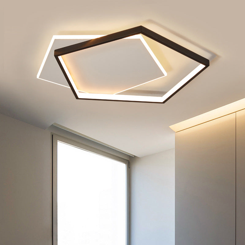 Black and White LED Flush Mount in Modern Concise Style Aluminium Pentagon Ceiling Light with Acrylic Shade