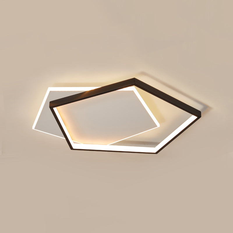 Black and White LED Flush Mount in Modern Concise Style Aluminium Pentagon Ceiling Light with Acrylic Shade