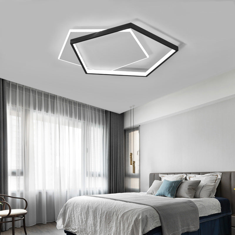 Black and White LED Flush Mount in Modern Concise Style Aluminium Pentagon Ceiling Light with Acrylic Shade