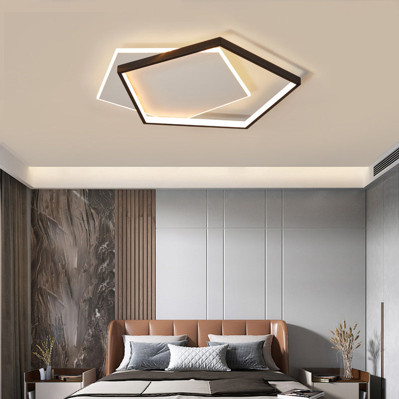 Black and White LED Flush Mount in Modern Concise Style Aluminium Pentagon Ceiling Light with Acrylic Shade