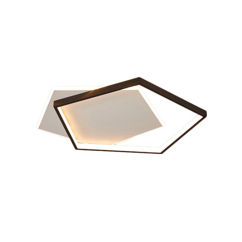 Black and White LED Flush Mount in Modern Concise Style Aluminium Pentagon Ceiling Light with Acrylic Shade