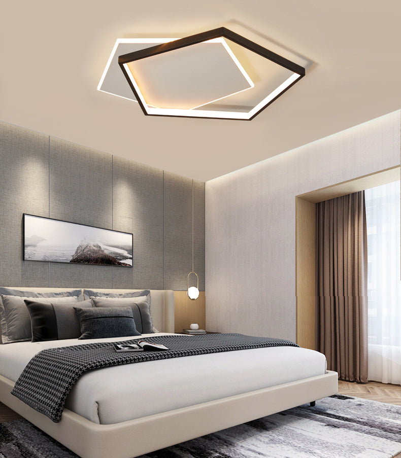 Black and White LED Flush Mount in Modern Concise Style Aluminium Pentagon Ceiling Light with Acrylic Shade
