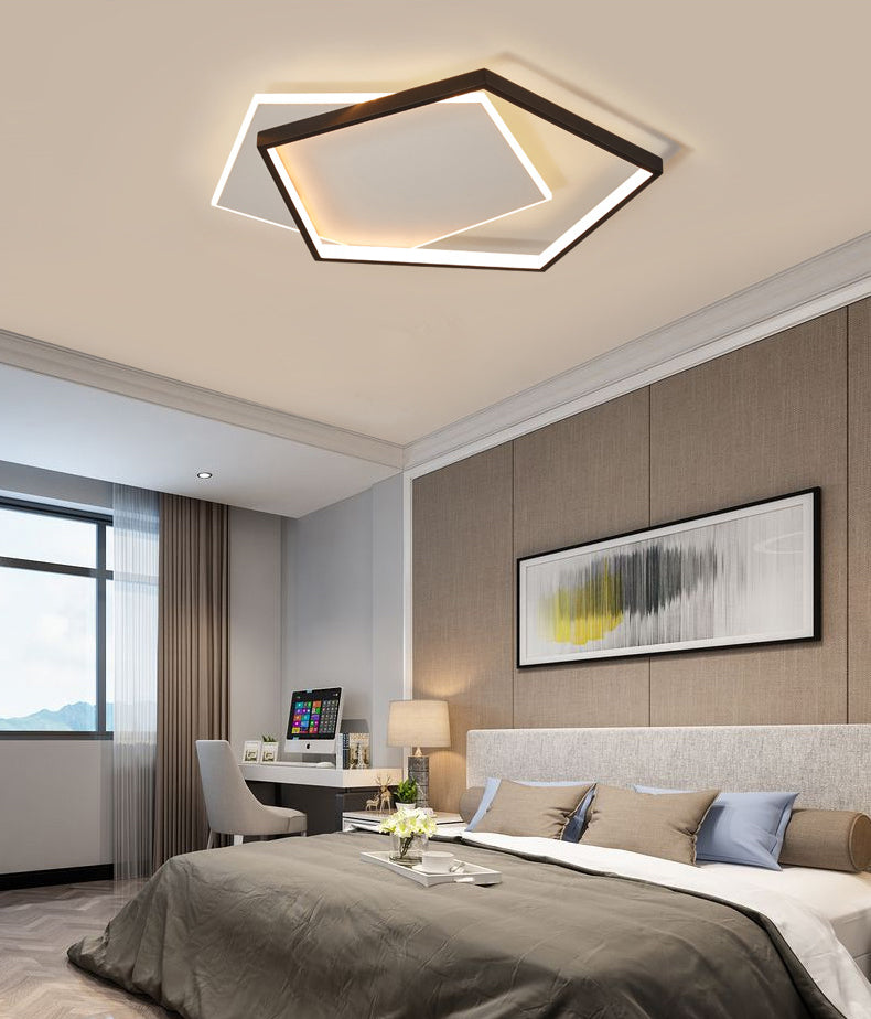 Black and White LED Flush Mount in Modern Concise Style Aluminium Pentagon Ceiling Light with Acrylic Shade