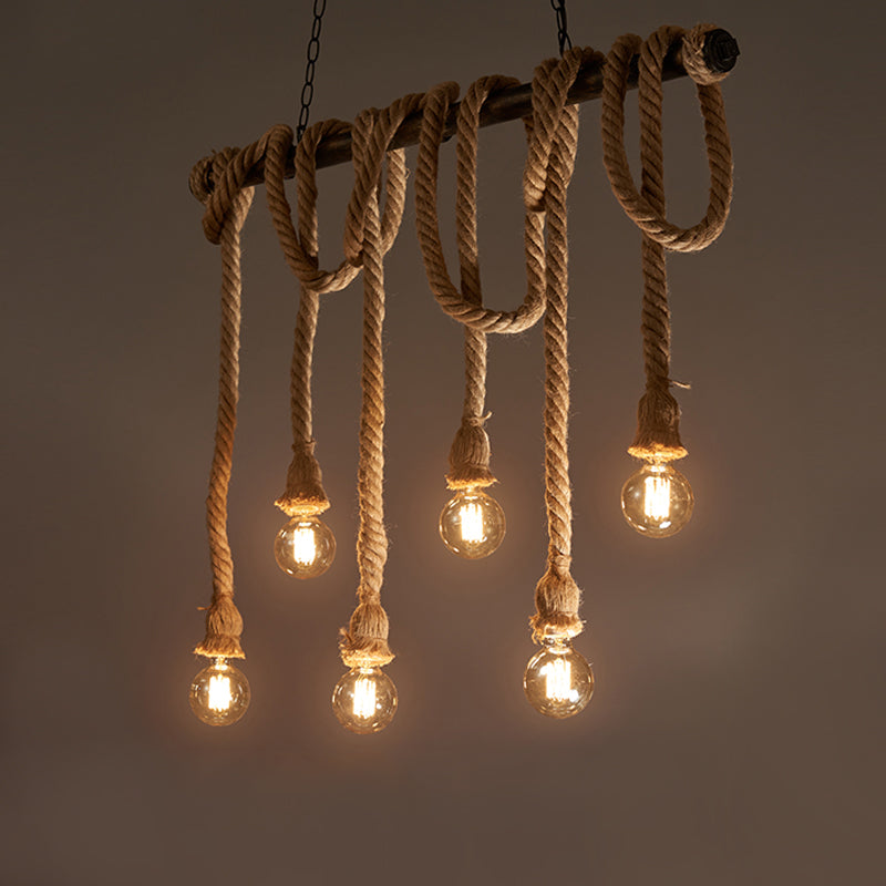 6 luces de la isla de la cuerda Luces de araña de la isla industrial Bombilla desnuda Comedor Comedor Fixting de iluminación de la isla