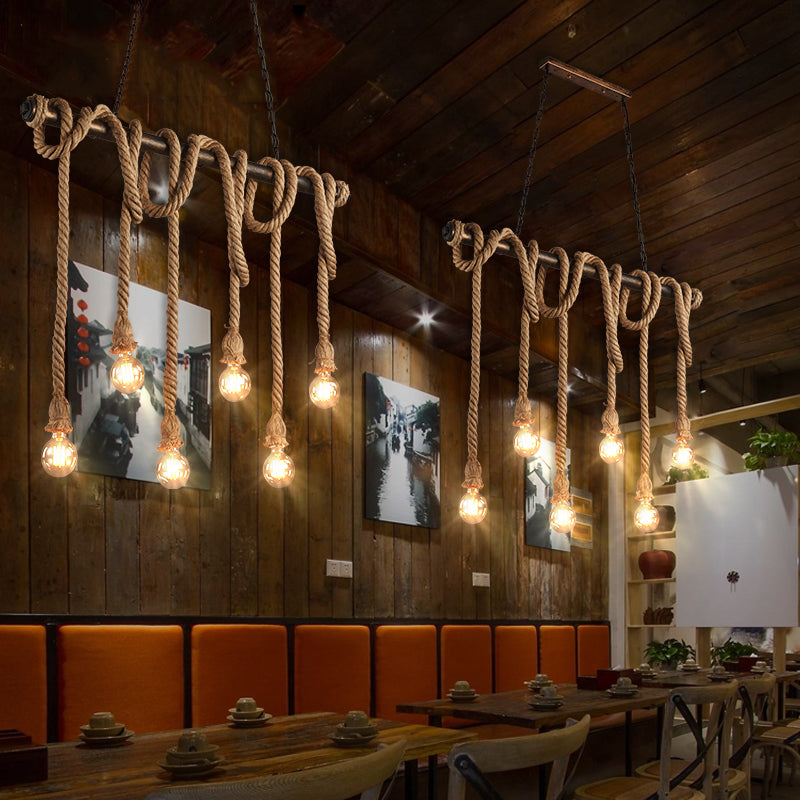 6 luces de la isla de la cuerda Luces de araña de la isla industrial Bombilla desnuda Comedor Comedor Fixting de iluminación de la isla
