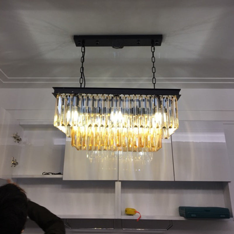 Colgante de cristal rectángulo colgante lineal comedor moderno de la isla de la isla de la isla