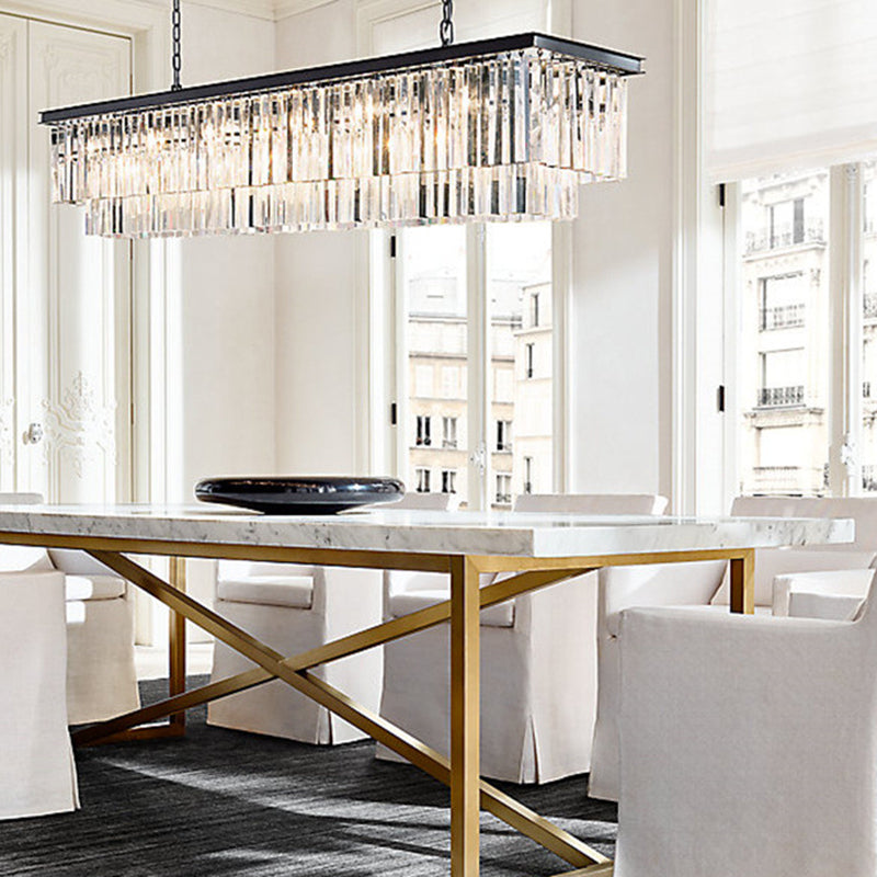 Colgante de cristal rectángulo colgante lineal comedor moderno de la isla de la isla de la isla