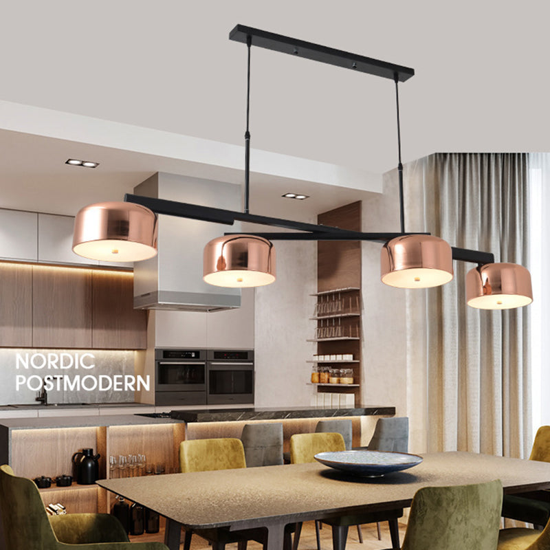 Drum Metal Island Lighting Fixture Luz de colgante de isla negra de estilo moderno para comedor