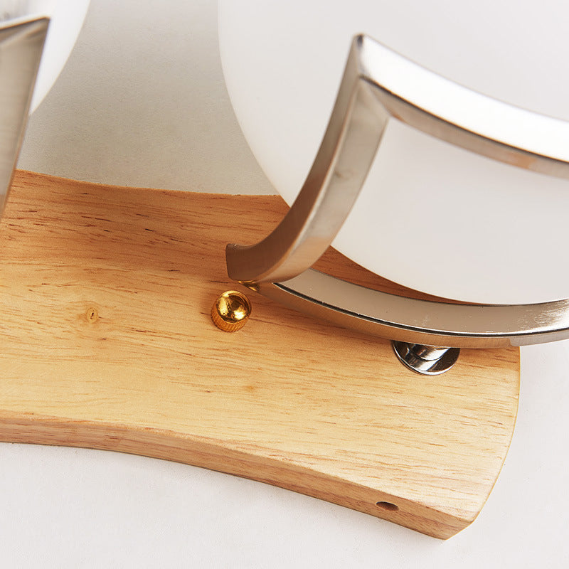 1 Lichte houten muurlicht SCONCE Moderne bolvormig slaapkamer wand gemonteerd verlichtingsarmatuur