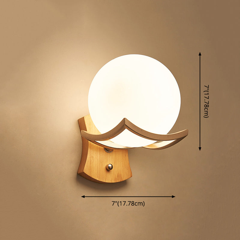 1 Lichte houten muurlicht SCONCE Moderne bolvormig slaapkamer wand gemonteerd verlichtingsarmatuur