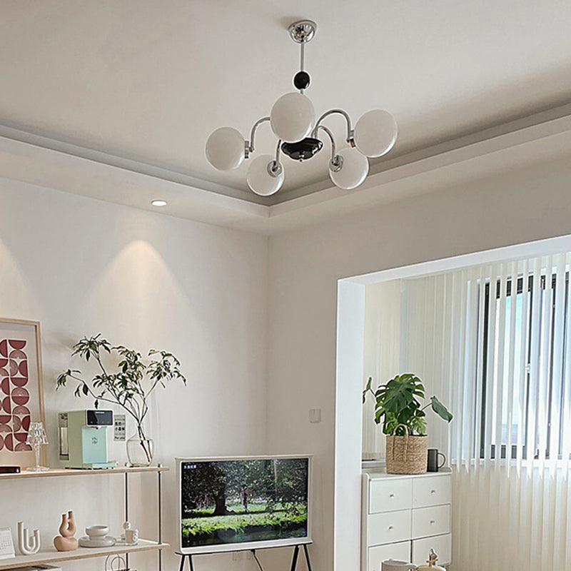 Modern Simplicity Round Ceiling Chandelier Milk Glass Hanging Light for Living Room