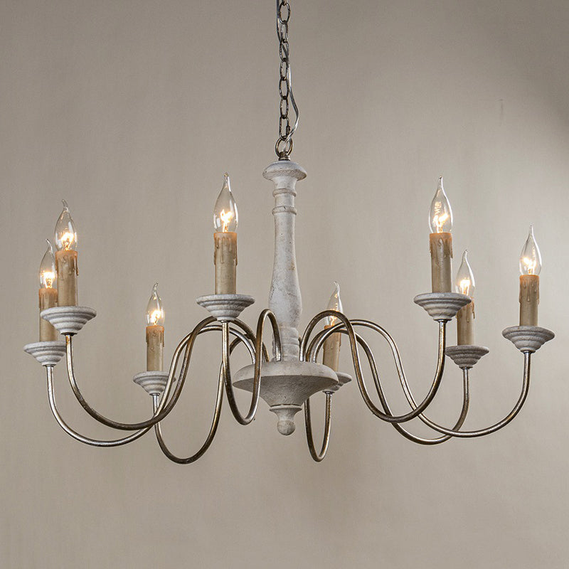 6 Lights Wood Suspended Lighting Fixture Traditional Curving Dining Room Ceiling Suspension Lamp