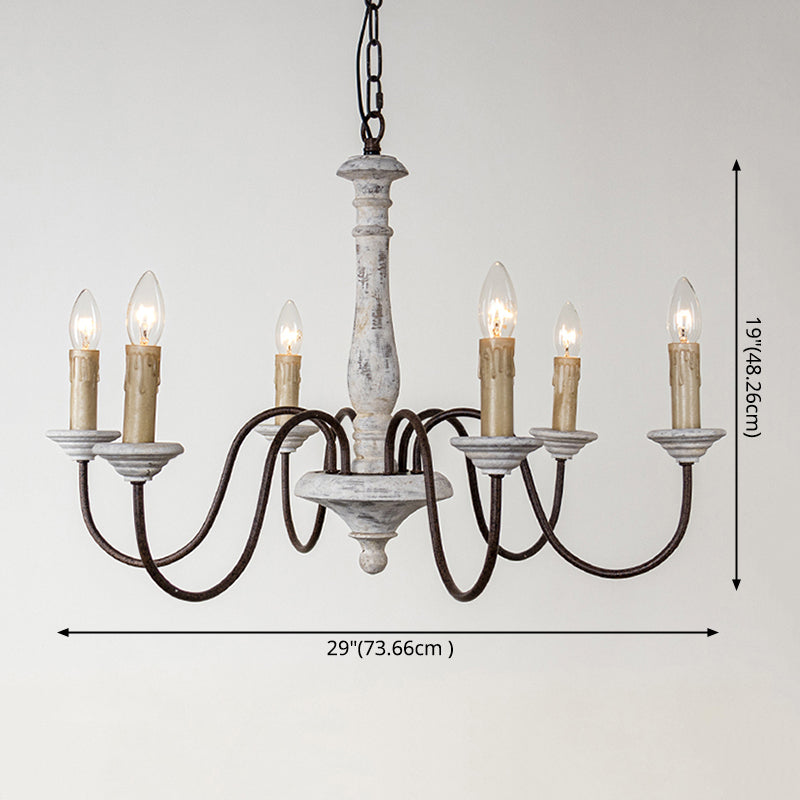 6 Lights Wood Suspended Lighting Fixture Traditional Curving Dining Room Ceiling Suspension Lamp