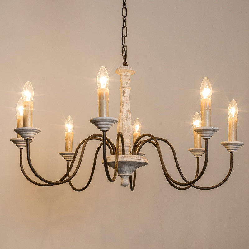 6 Lights Wood Suspended Lighting Fixture Traditional Curving Dining Room Ceiling Suspension Lamp