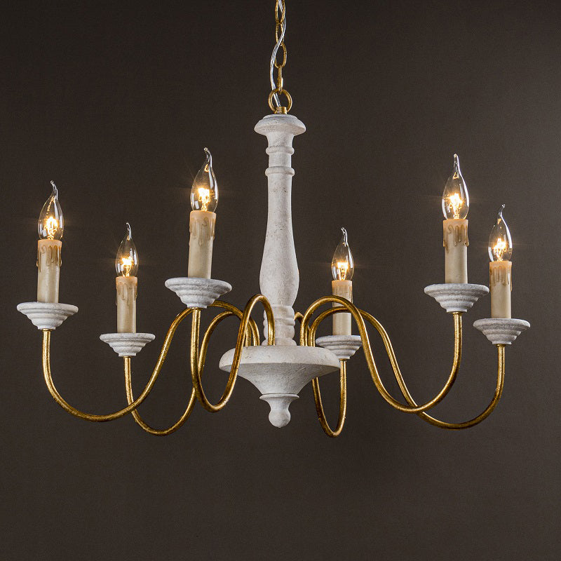 6 Lights Wood Suspended Lighting Fixture Traditional Curving Dining Room Ceiling Suspension Lamp
