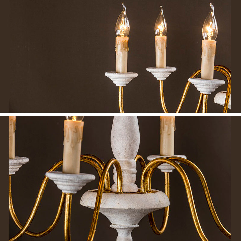 6 Lights Wood Suspended Lighting Fixture Traditional Curving Dining Room Ceiling Suspension Lamp