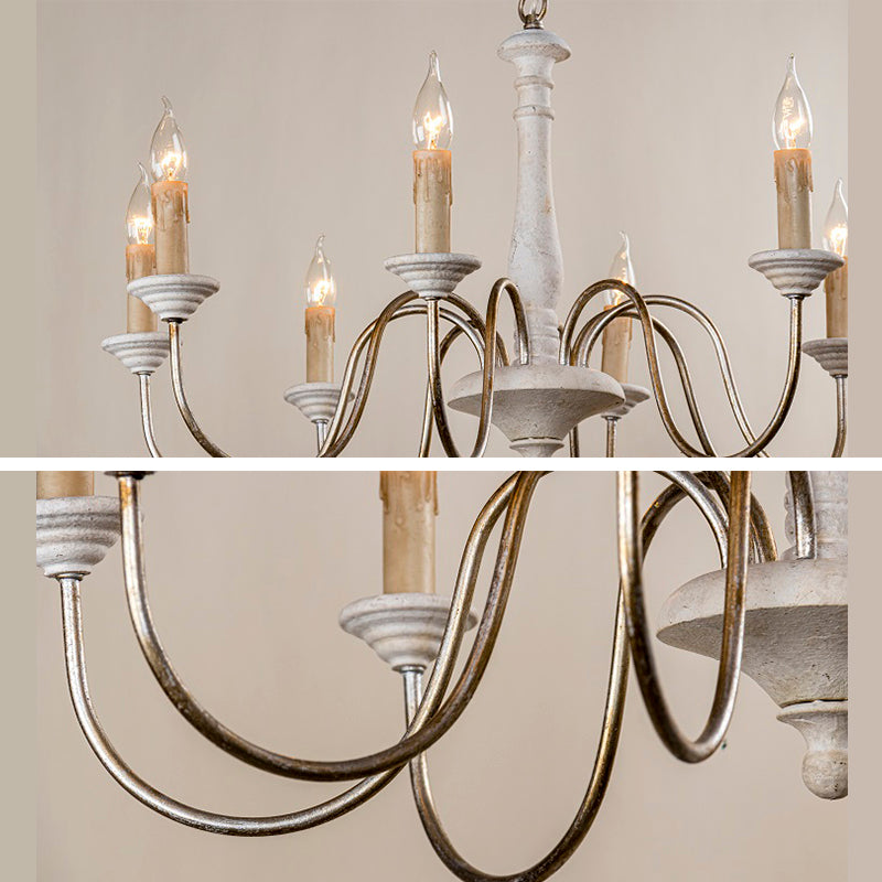 6 Lights Wood Suspended Lighting Fixture Traditional Curving Dining Room Ceiling Suspension Lamp