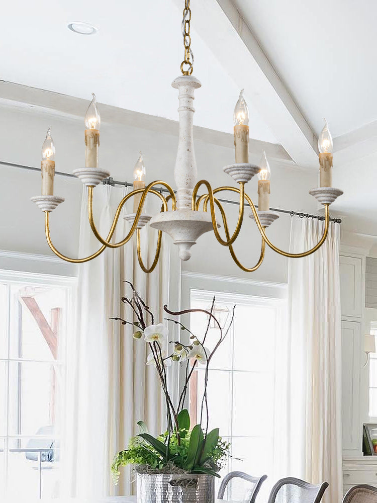 6 Lights Wood Suspended Lighting Fixture Traditional Curving Dining Room Ceiling Suspension Lamp