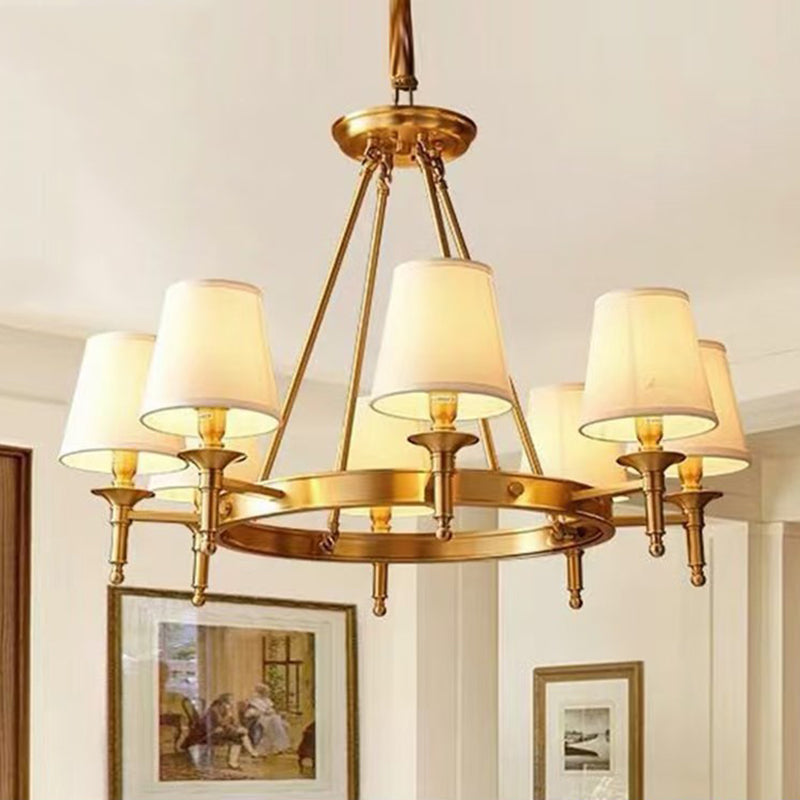Cone Chandelier Light Fixture Traditional Fabric Shade Pendant Lighting for Restaurant