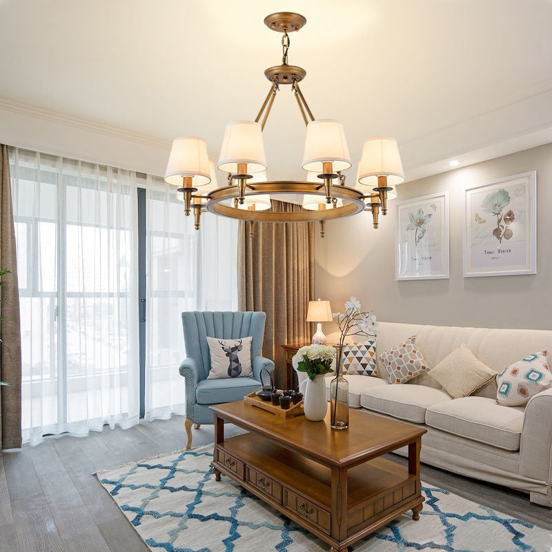 Cone Chandelier Light Fixture Traditional Fabric Shade Pendant Lighting for Restaurant