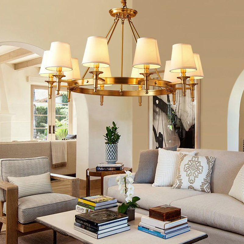 Cone Chandelier Light Fixture Traditional Fabric Shade Pendant Lighting for Restaurant