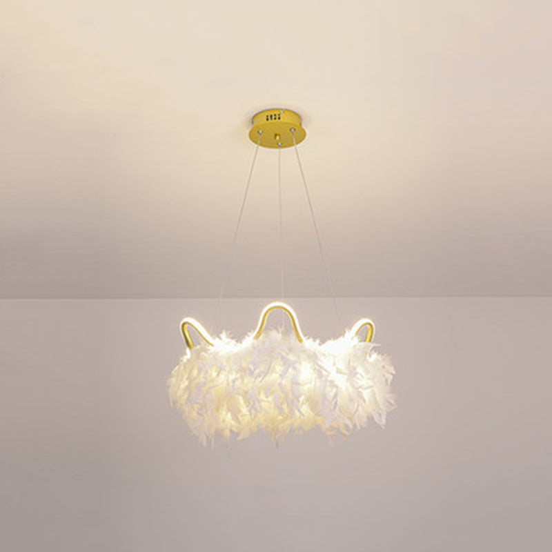 Crown Chandelier Light Fixture Modern Simplicity Feather Shade Pendant Lighting for Restaurant