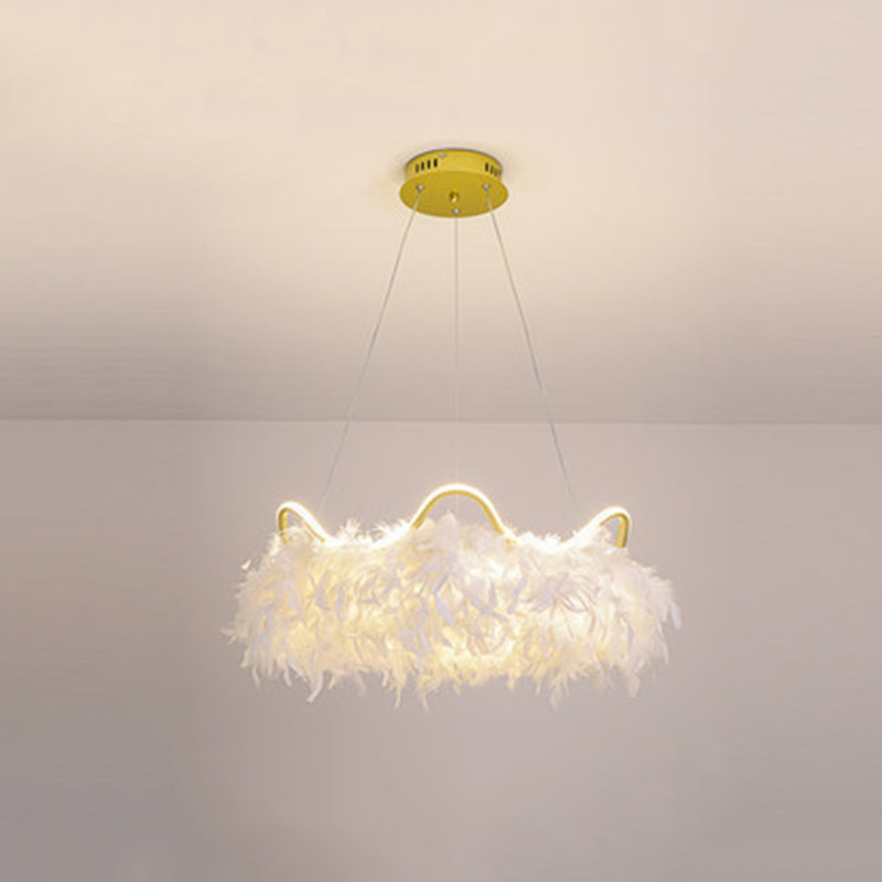 Crown Chandelier Light Fixture Modern Simplicity Feather Shade Pendant Lighting for Restaurant