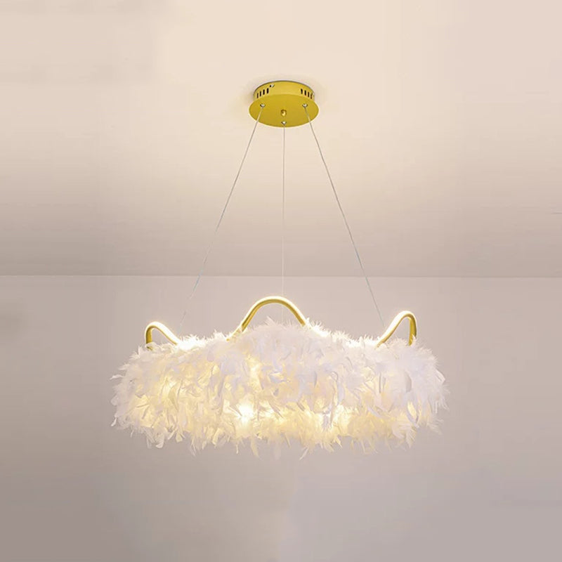 Crown Chandelier Light Fixture Modern Simplicity Feather Shade Pendant Lighting for Restaurant