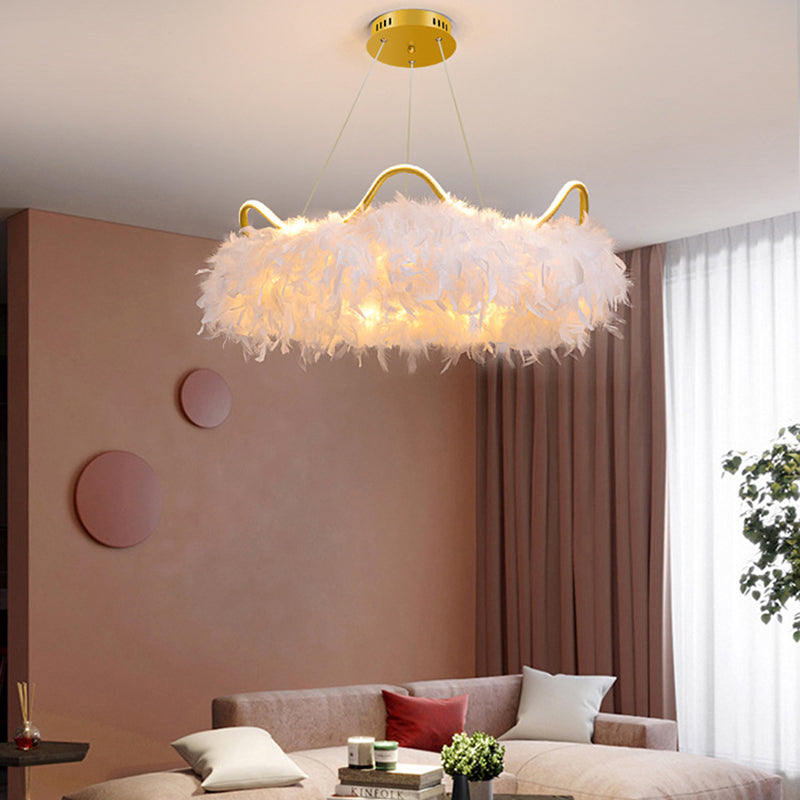 Crown Chandelier Light Fixture Modern Simplicity Feather Shade Pendant Lighting for Restaurant