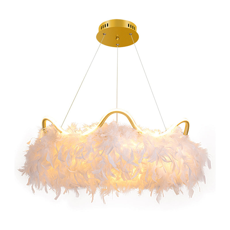 Crown Chandelier Light Fixture Modern Simplicity Feather Shade Pendant Lighting for Restaurant