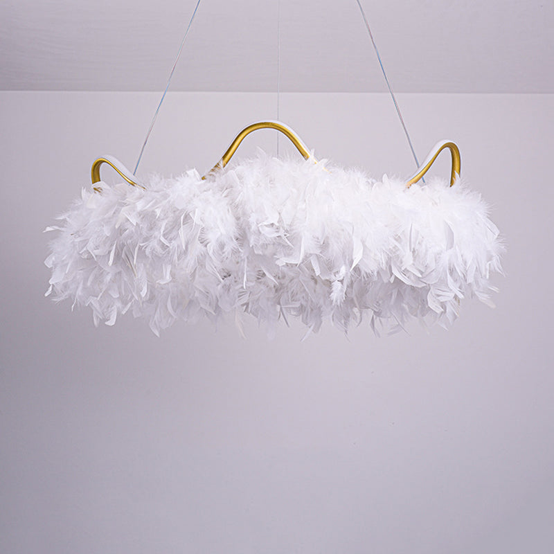 Crown Chandelier Light Fixture Modern Simplicity Feather Shade Pendant Lighting for Restaurant