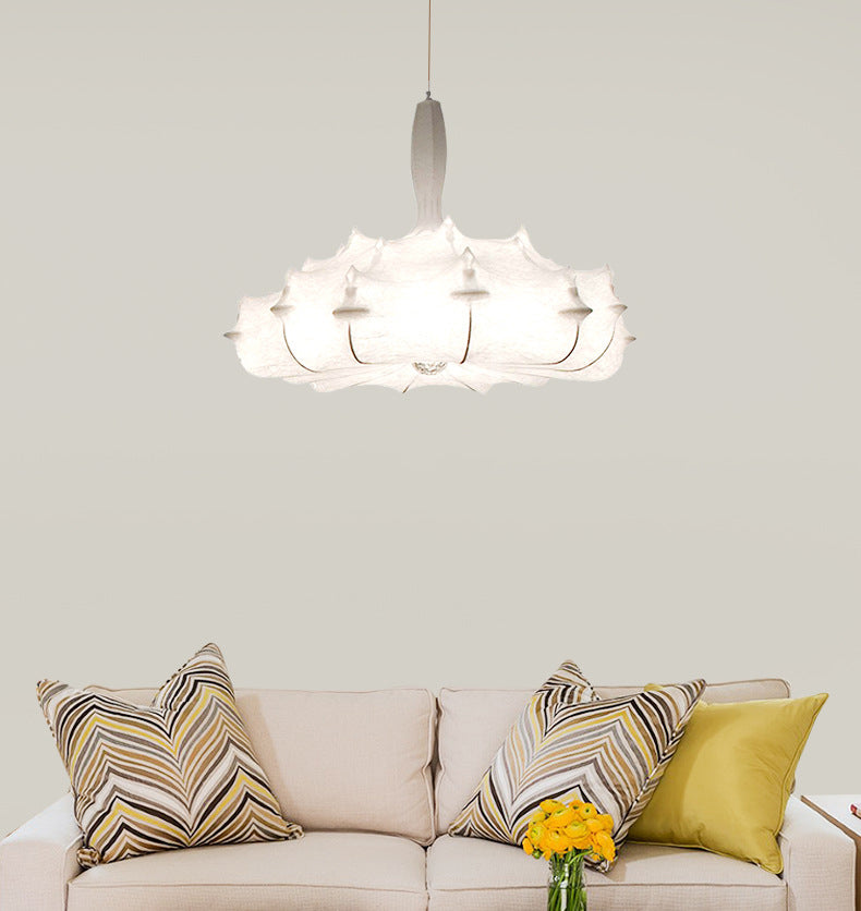 Silk White Pendant Light in Modern Unique Style Wrought Iron Hanging Light for Dining Room
