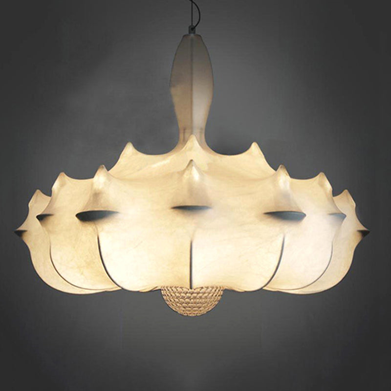 Silk White Pendant Light in Modern Unique Style Wrought Iron Hanging Light for Dining Room