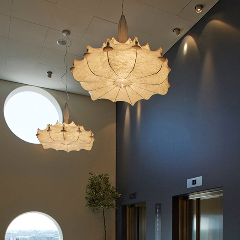 Silk White Pendant Light in Modern Unique Style Wrought Iron Hanging Light for Dining Room