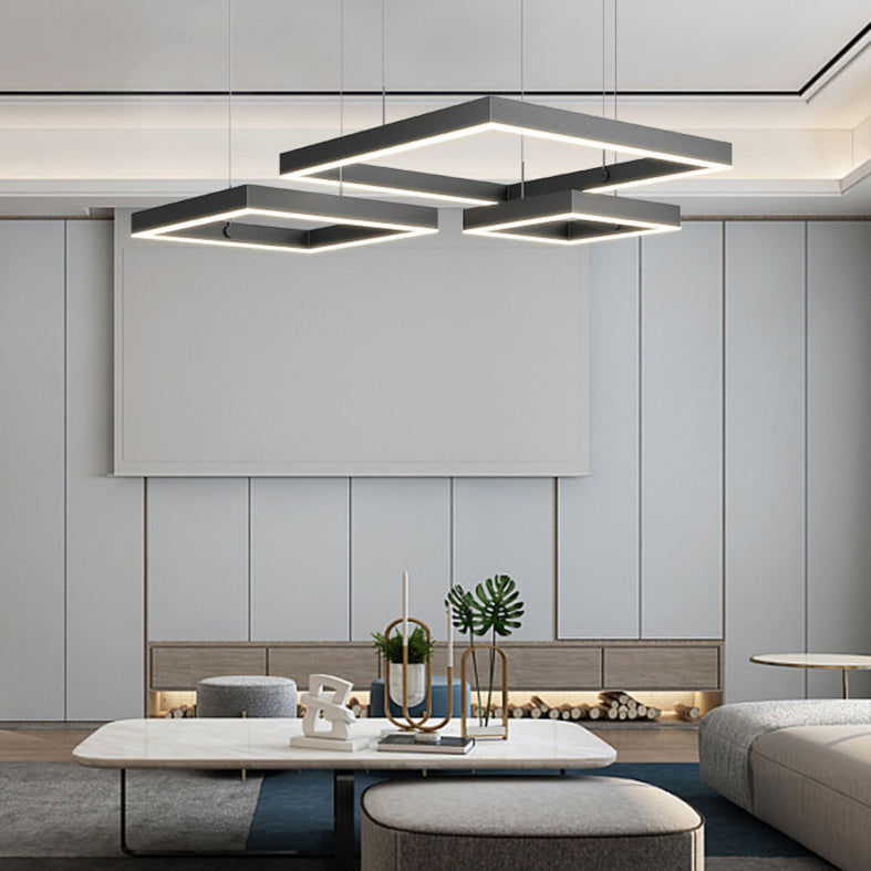 Contemporary 3-Tier LED Hanging Ceiling Lights Black Aluminum Pendant Chandelier for Living Room