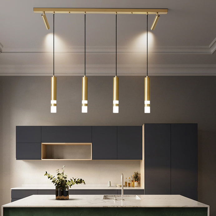 Cilindros de oro Luz de la isla Luz de estilo contemporáneo LED Metal Island Fixture