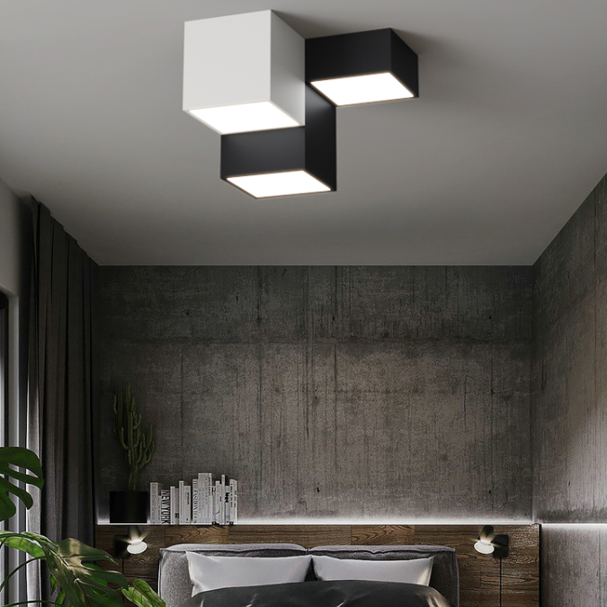 Zwart-witte LED-plafondlamp in moderne, minimalistische stijl Aluminium geometrische inbouw met acrylkap