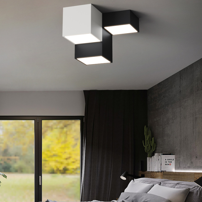 Zwart-witte LED-plafondlamp in moderne, minimalistische stijl Aluminium geometrische inbouw met acrylkap