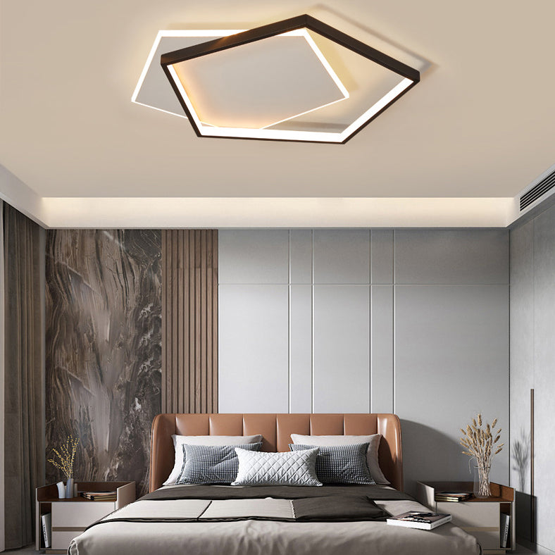 Black and White LED Flush Mount in Modern Concise Style Aluminium Pentagon Ceiling Light with Acrylic Shade