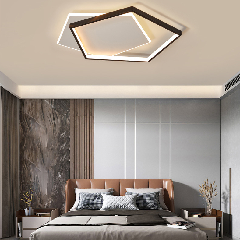 Black and White LED Flush Mount in Modern Concise Style Aluminium Pentagon Ceiling Light with Acrylic Shade