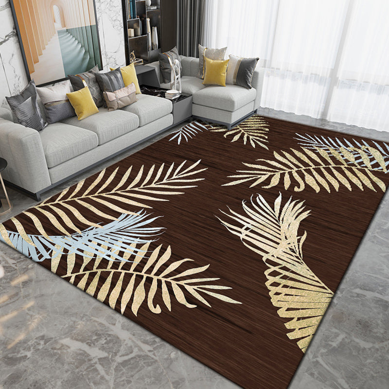 Simple Modern Area Rug Leaves and Animals Pattern Carpet Anti-Slip Backing Rug for Home Decoration